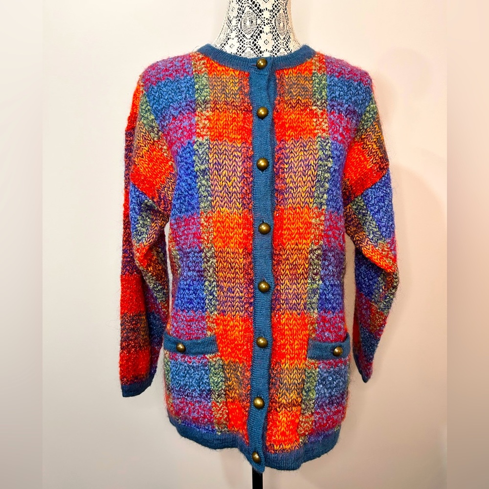 Vintage Allison H mohair plaid oversized sweater cardigan